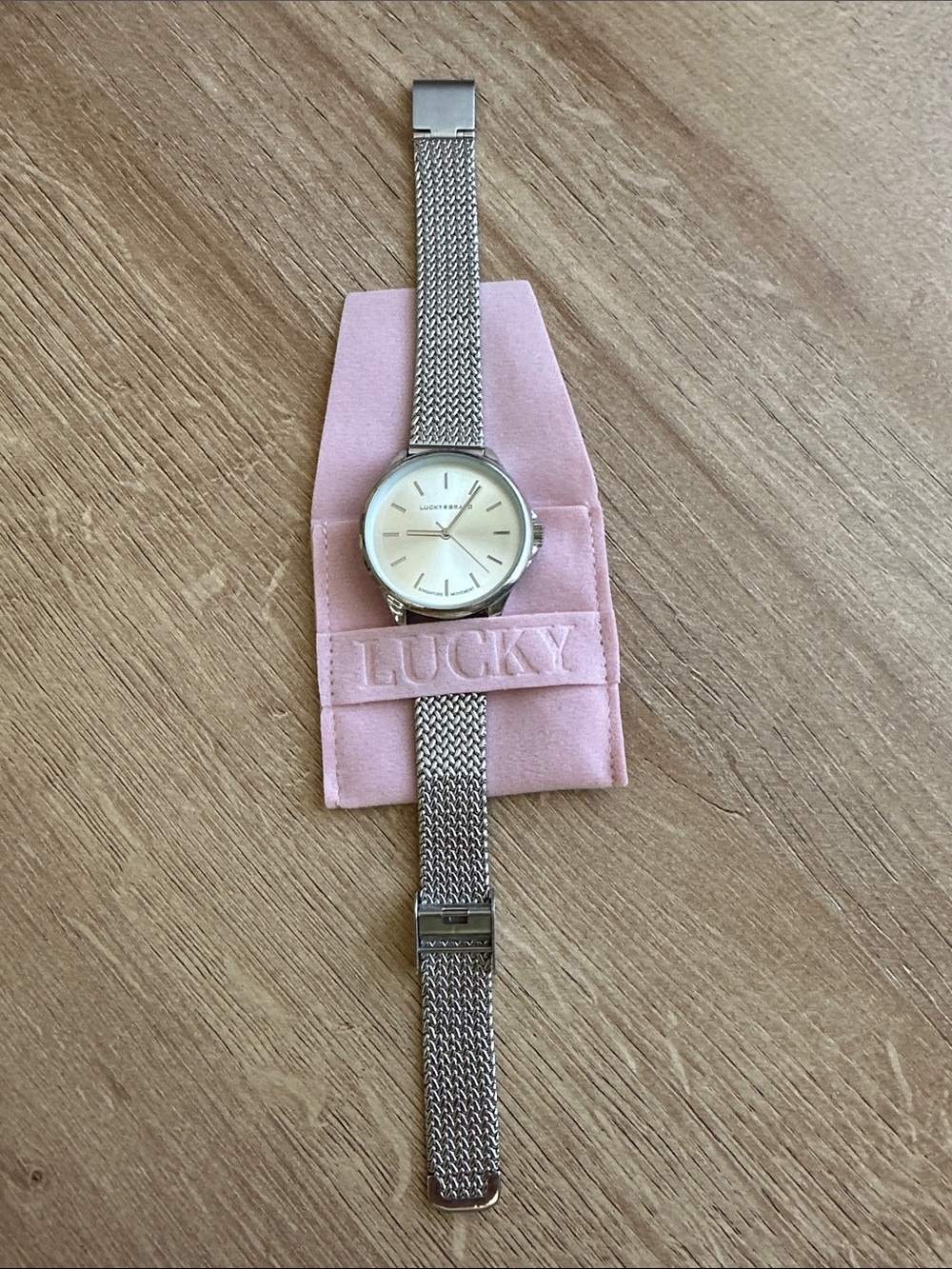 Lucky Brand Silver Mesh Bracelet Watch with Cream Dial